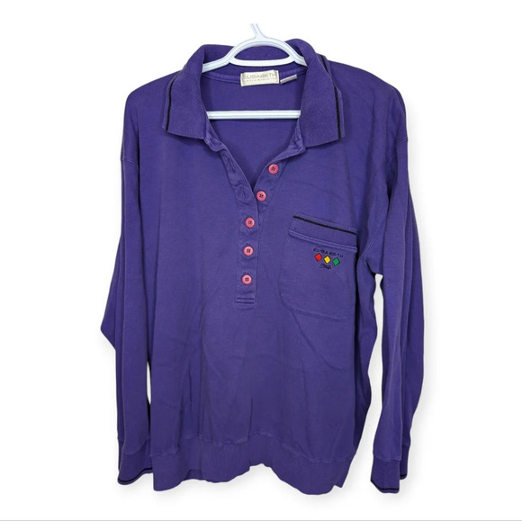 Vintage Elisabeth Liz Colborne Purple Long Sleeve 1/4 Button Down Sweater Size 2 - Picture 1 of 7